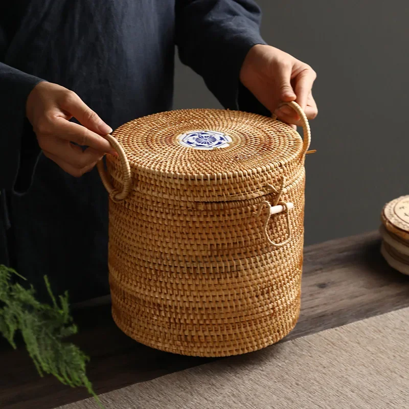 Food Snacks That Are Green - Contenitore per Tè in Rattan Intrecciato